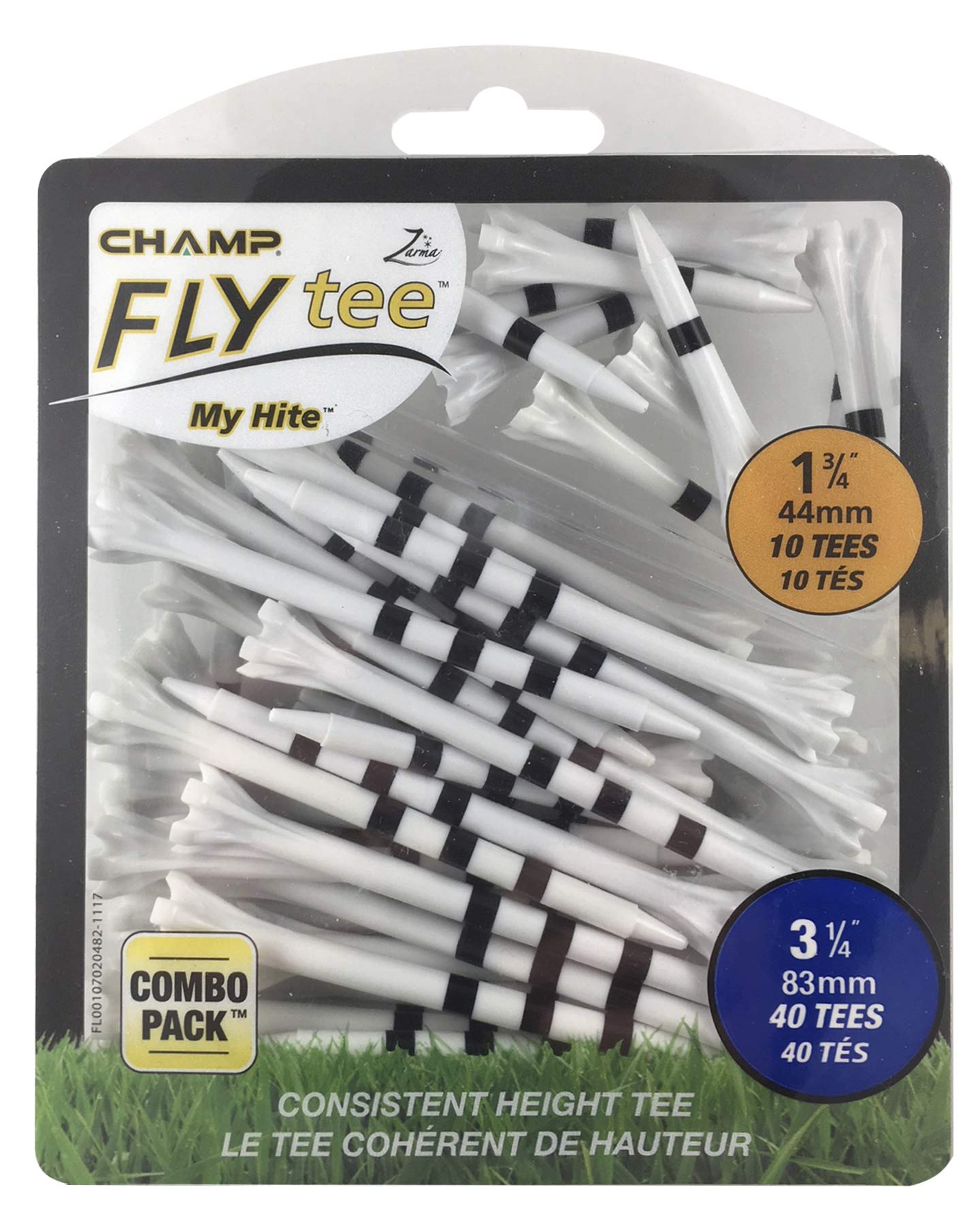 Champ My Hite Flytees - Golf Tees - 40x 83mm & 10x 44mm, Black / White