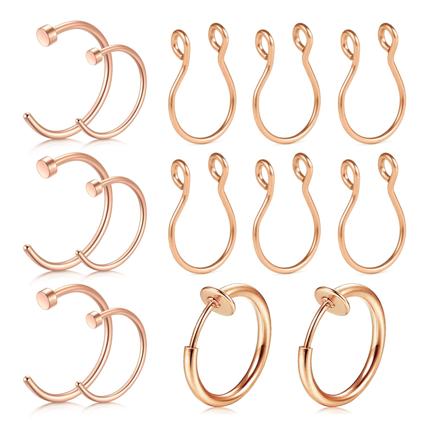 AceFun 14PCS Stainless Steel Fake Nose Rings Fake Suptum Ring Set Nose Cuff for Men Wome Non Piercing Cartilage Earrings Faux Body Piercing Jewelry