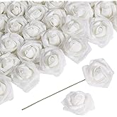 ICBOX White Flowers Glitter Rose 30 PCS Artificial Flowers Glitter Flowers Foam Roses with Stem Fake Flowers for DIY Wedding Bridal Bouquet Party Centerpieces Decor(White)