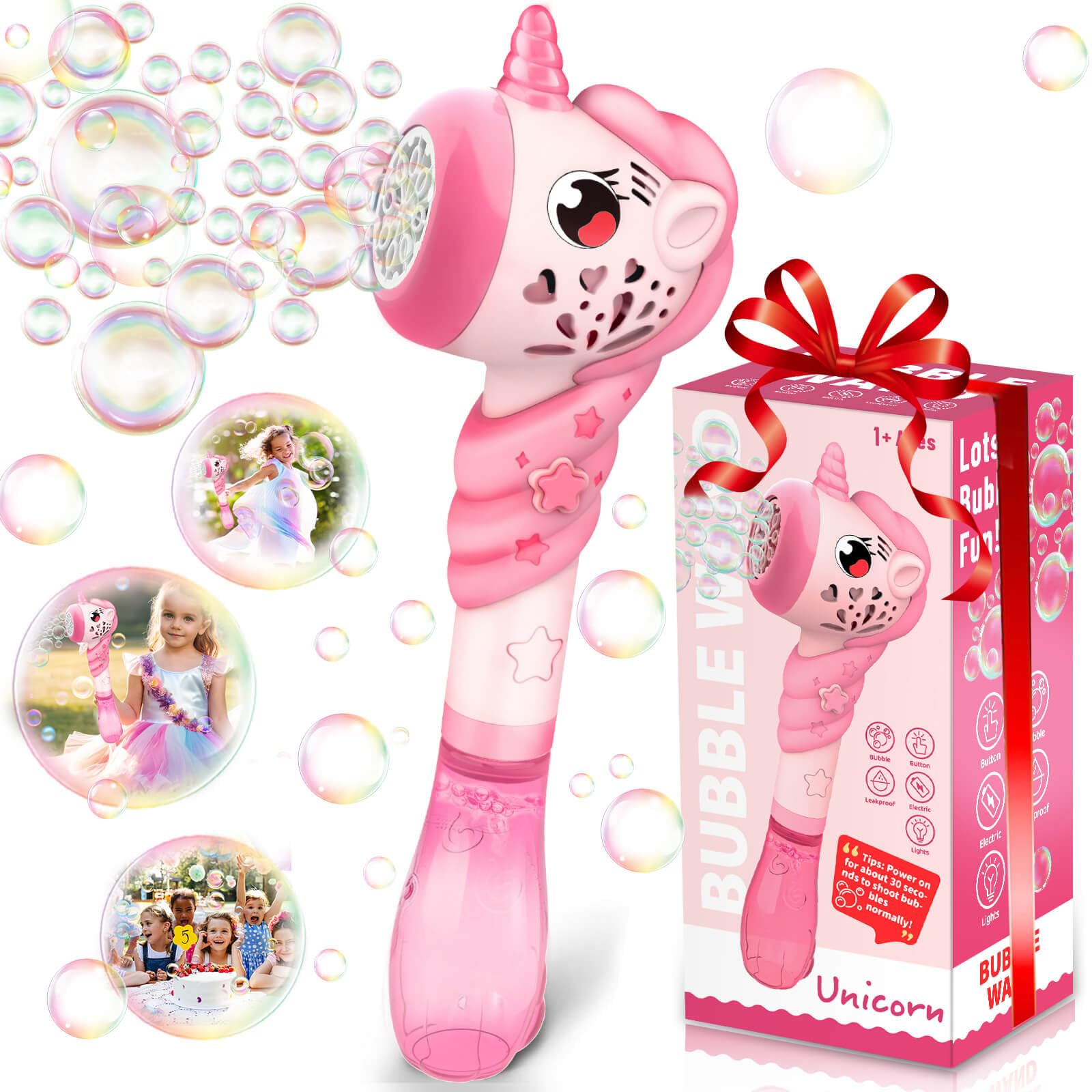 Aooess Bubble Wands for 3-8 Year Old Kids: Unicorn Bubble Maker for 3 4 5 6 7 8 Year Old Girls Bubble Machine for Girls Presents Birthday Party Weddings Outdoor Indoor Automatic Bubble Blower Toys