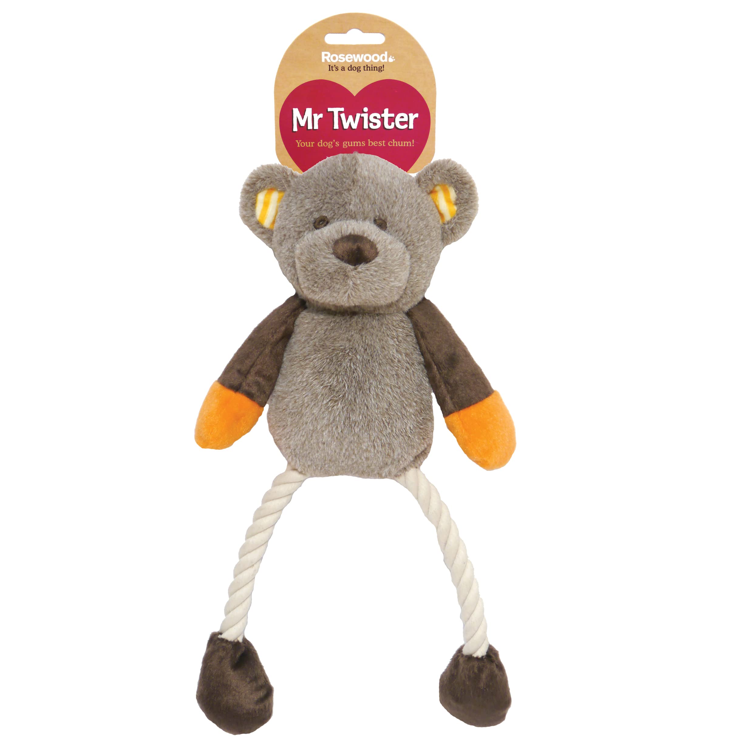 Rosewood Teddy Twister Dog Toy, grey