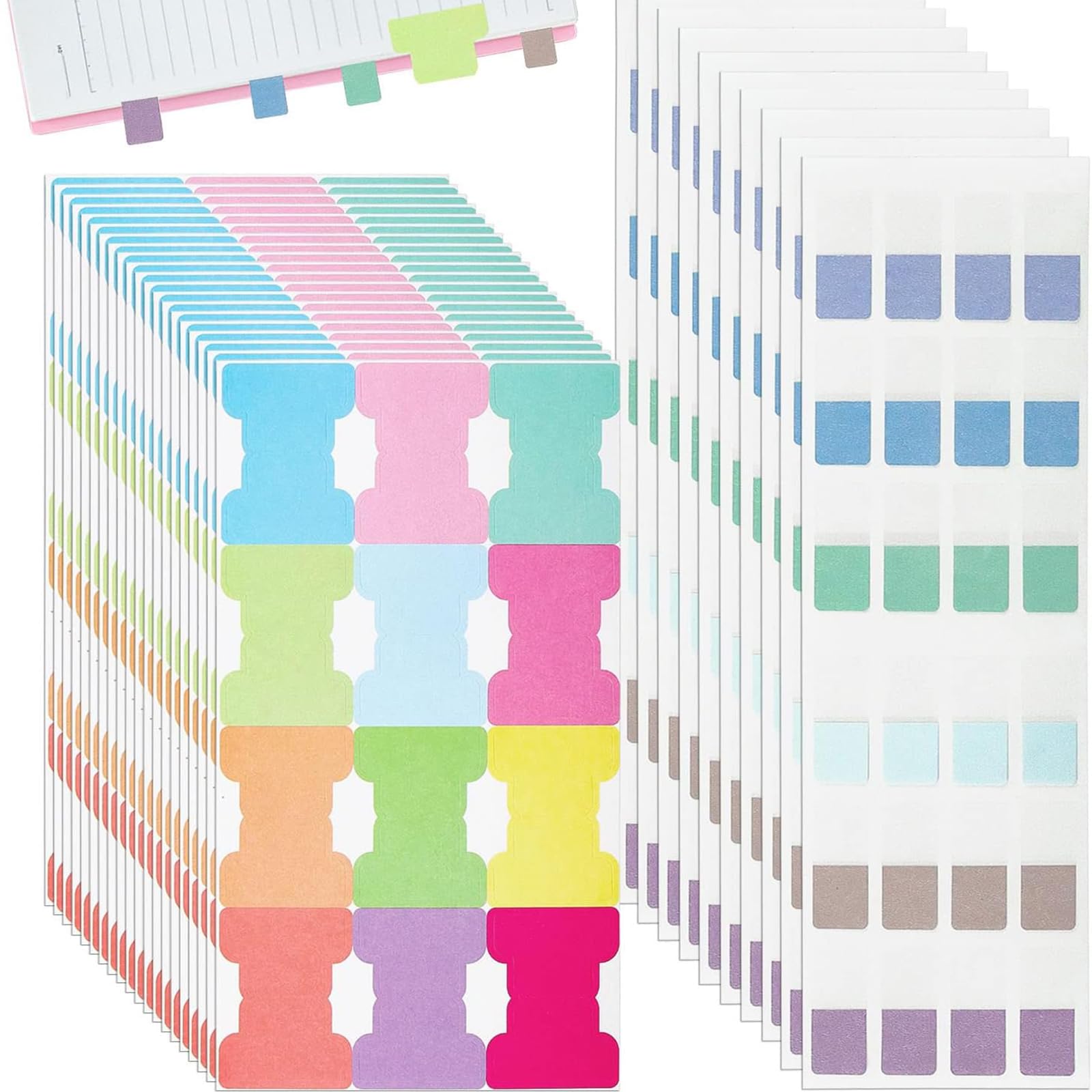 FYSL 720 Pcs Sticky Index Tabs - 2 Sizes Writable Page Markers, 480 Colourful + 240 Morandi Tabs, Repositionable for Books, Notebooks, Bible, File Classification