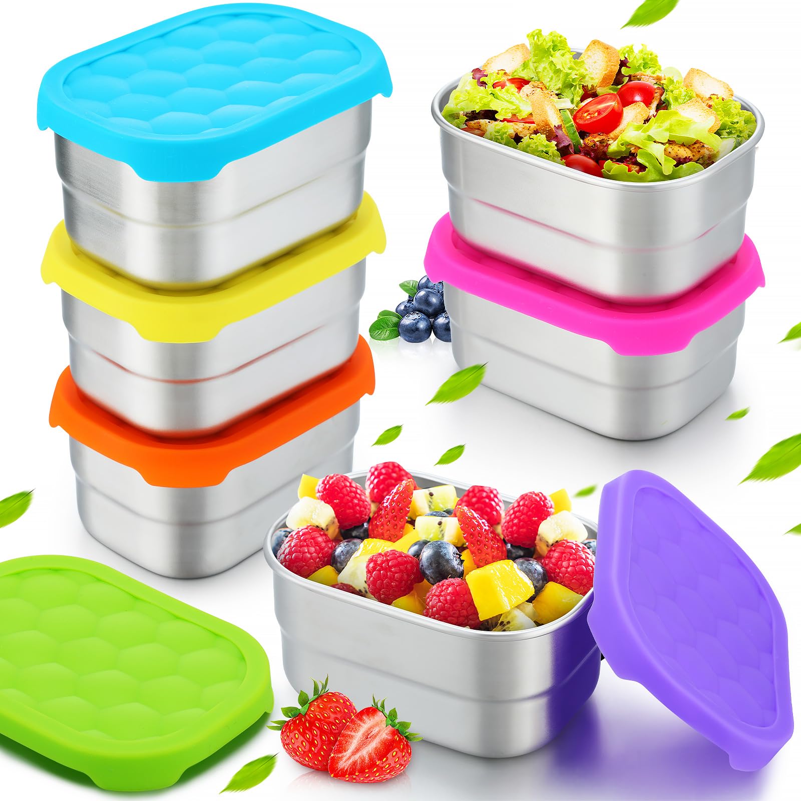Photo 1 of Layhit 6 Pcs Stainless Steel Snack Containers for Kids, 8 oz Lunch Containers with Silicone Lids Small Reusable Metal Food Box for Child Daycare School Home Storage Supplies(Vivid Color)
