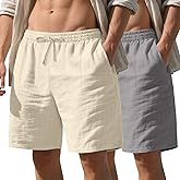 August Alley 2 Pack Men's Big & Tall Linen Shorts, Casual Elastic Waist Drawstring Summer Shorts Beach with Pockets