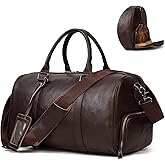 LUUFAN Leather Travel Bag for Men Large Capacity Luggage Duffel Bag with Shoe Compartment, Weekend Handbag for Holiday Business Trip 45cm, Brown