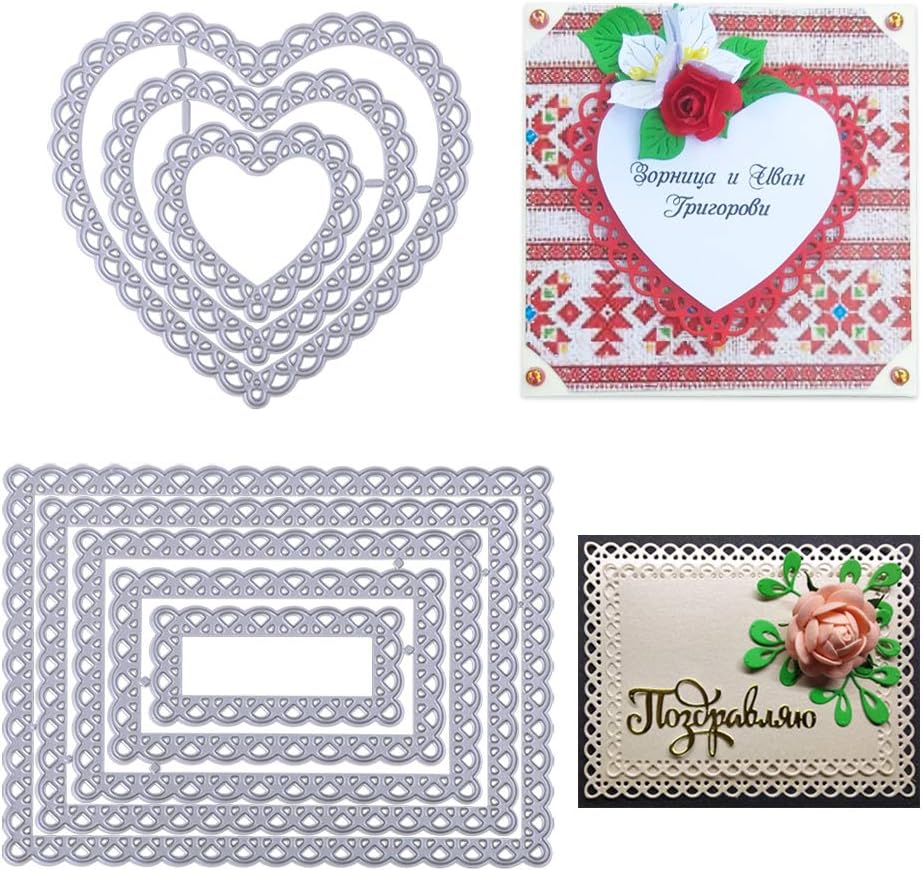 VINFUTUR 2pcs Matrice de Coupe Modèle en Forme de Coeur et Rectangle Dentelle Ensemble en Métal