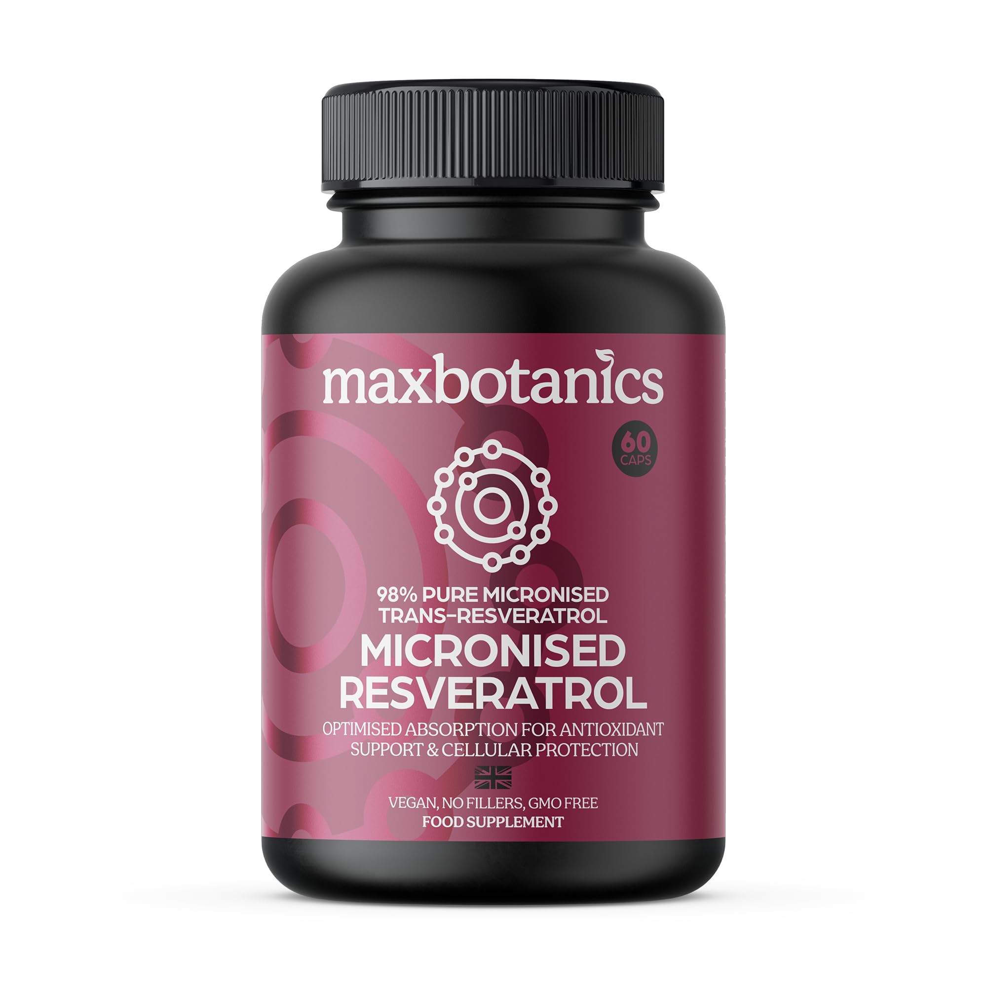 Max Botanics Micronized Resveratrol Antioxidant & Longevity Support Cellular Protection 98% Micronized ResveratrolHigh Absorption Rate Vegan 60 Capsules UK Made