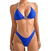 SUUKSESS Women Halter String Two Piece Bikini Sets Reversible Thong Swimsuit