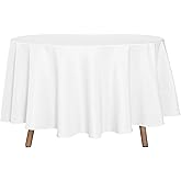 sancua Round Tablecloth - 90 Inch - Water Resistant Spill Proof Washable Polyester Table Cloth Decorative Fabric Table Cover for Dining Tables, Buffet Parties and Camping, White