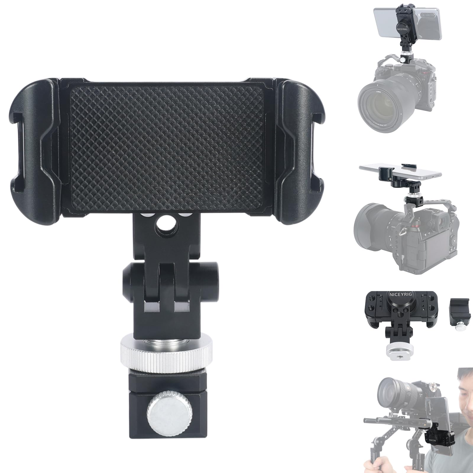 Tripod Phone Mount, NICEYRIG Universal Smartphone Mount Adapter,Phone Tripod Clamp with Cold Shoe, Rotates and Adjustable Clamp Holder Smartphone Clip Adapter-516