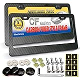 ZXFOOG Carbon Fiber License Plate Frame-2 Pack Black Aluminum License Plate Cover Tag Holder with Stainless Steel License Pla