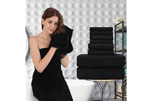 JUNSEY Black Bath Towels Set of 8, Bathroom Towel Quick Dry,2 Oversized Shower Towels Large/2 Hand Towels/4 Washcloths, 600 GSM Ultra Soft Microfiber Absorbent Face Towels Bath Sheets For Bathroom Hotel Spa