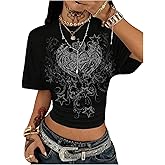 SOLY HUX Women's Graphic Tees Y2k Punk Short Sleeve T Shirt Going Out Tops Vintage Streetwear Alternative Clothes