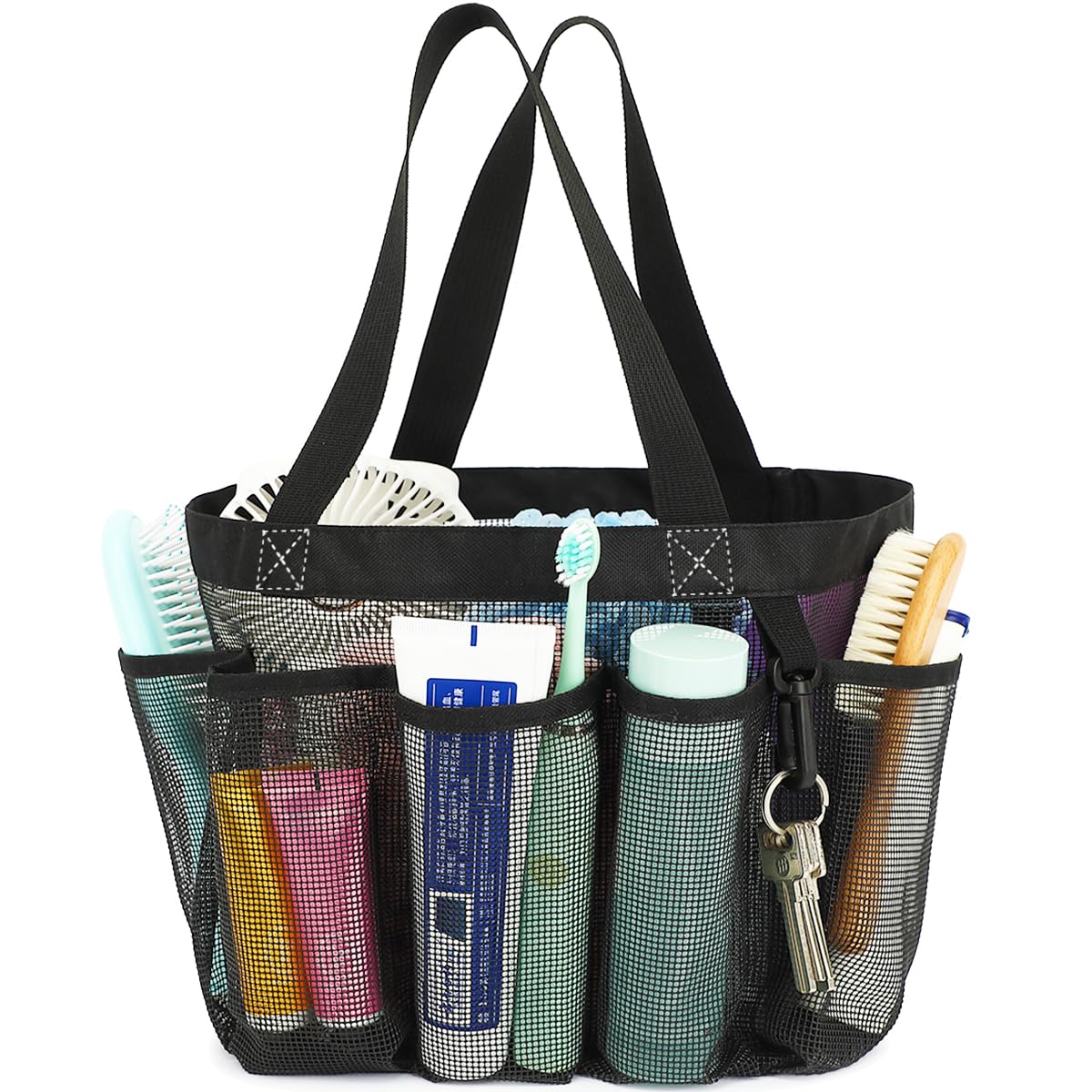 Photo 1 of Fammart Mesh Shower Caddy Portable for College Dorm Room Essentials, 8-Pocket Large Shower Basket Tote Bag with 2 Handles for Toiletry, Bathroom, Beach, Camp, Gym