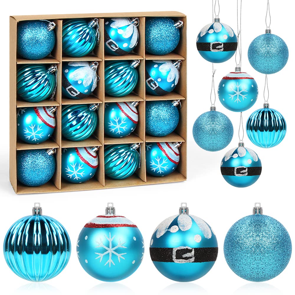 Meleager Christmas Baubles Blue, 16Pcs Plastic Christmas Balls 6cm, Xmas Tree Decorations, Shatterproof, Holiday & Party Decor