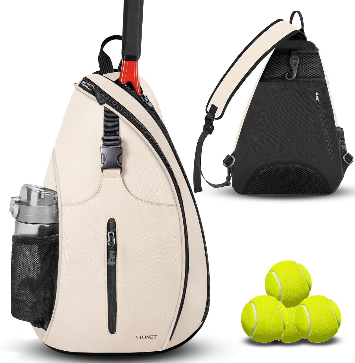 Ytonet Tennis Bag, Tennis Sling Backpack Crossbody Water Resistant for Men Women, Compatible for Pickleball Badminton Rackets Image
