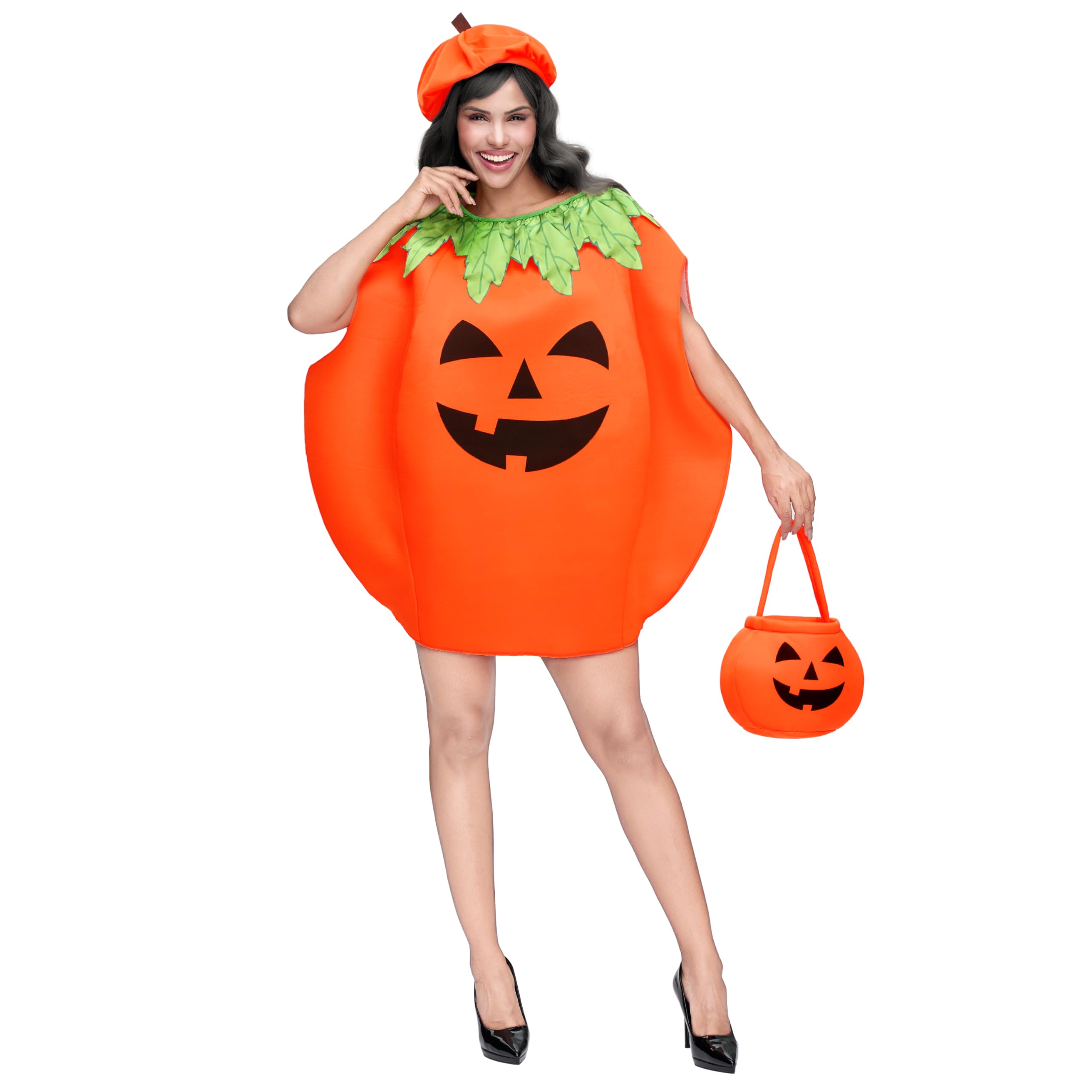 Photo 1 of Spooktacular Creations 3pcs Adult Women Pumpkin Costume Set with Pumpkin Hat, Bag, Halloween Costume Adult Role Play