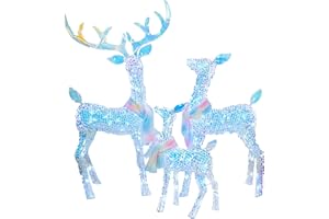 VIKIMORA Christmas Outdoor Decoration Deer Set Lighted Christmas Reindeer Set 3D Colorful Fabric and Glitter Festive Deer Patio Garden Durable and Easy to Assemble,Christmas Outdoor Lighted up Decoration