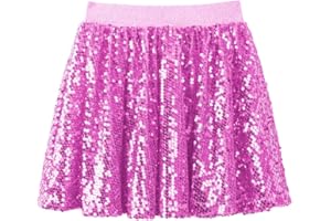 WELAKEN Sequin Skirt for Girls Kids Elastic Waist A-Line Sparlky Mini Skirt with Lining