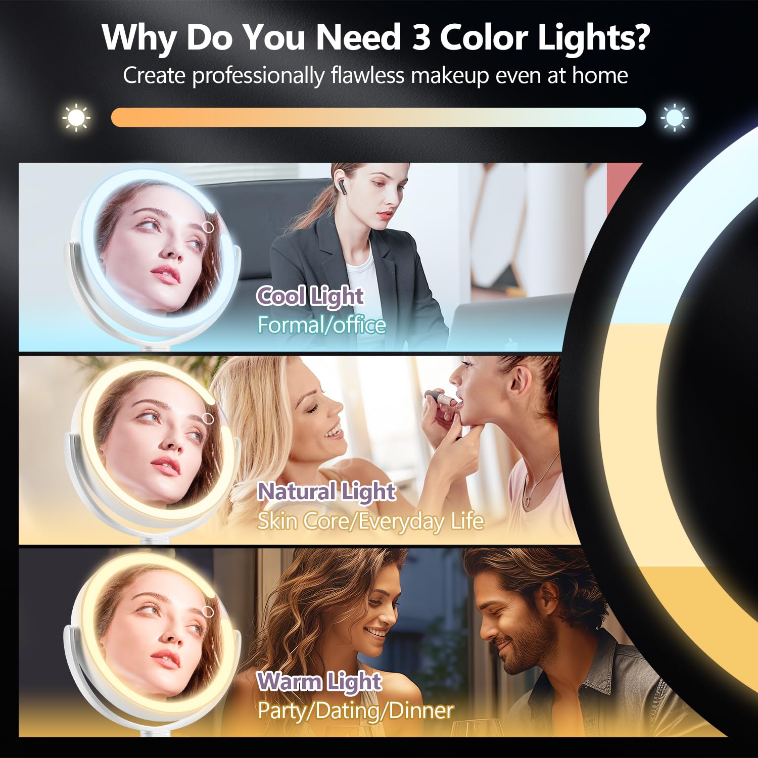 Makeup Mirror with Lights,20X Magnifying Mirror with Light and Touch Switch,Vanity Mirror with 3 Color Light and 80 LEDs,2-Sided Lighted Magnified Mirror 8.8 Inches