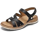 Littleplum Women's Flat Sandals With Arch Support Open Toe Comfortable Adjustable Walking Sandals for Summer Beach Travel
