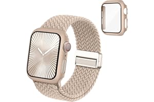 OSOCHIC Magnetic Braided Stretchy Bands Compatible for Apple Watch Band and Case 40mm 41mm 42mm 44mm 45mm 46mm, Nylon Elastic Solo Loop with Screen Protector Cover for iWatch Series 10 9 8 7 6 5 4 3 11 SE 2 1