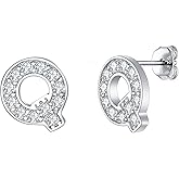 EVER FAITH Initial Earrings 925 Sterling Silver White Cubic Zirconia Tiny Alphabet Letter Stud Earring for Woman Sensitive Ears