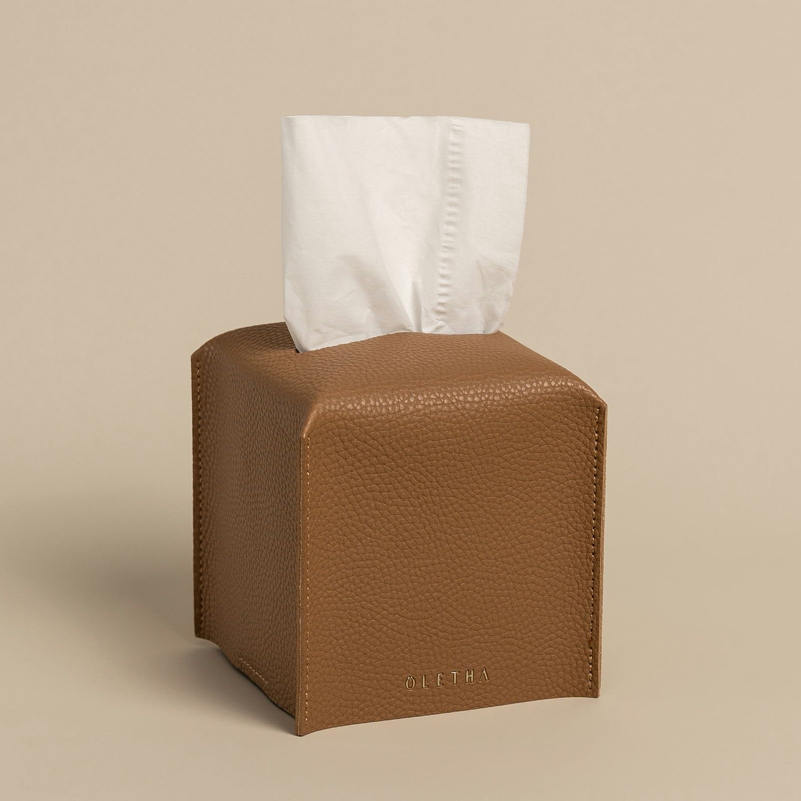 Photo 1 of OLETHA Square Tissue Box Cover, Set of 2 - Aesthetic Tissues Cube Boxes Holder - Desk Decor for Room, Home & Office - Pale Brown