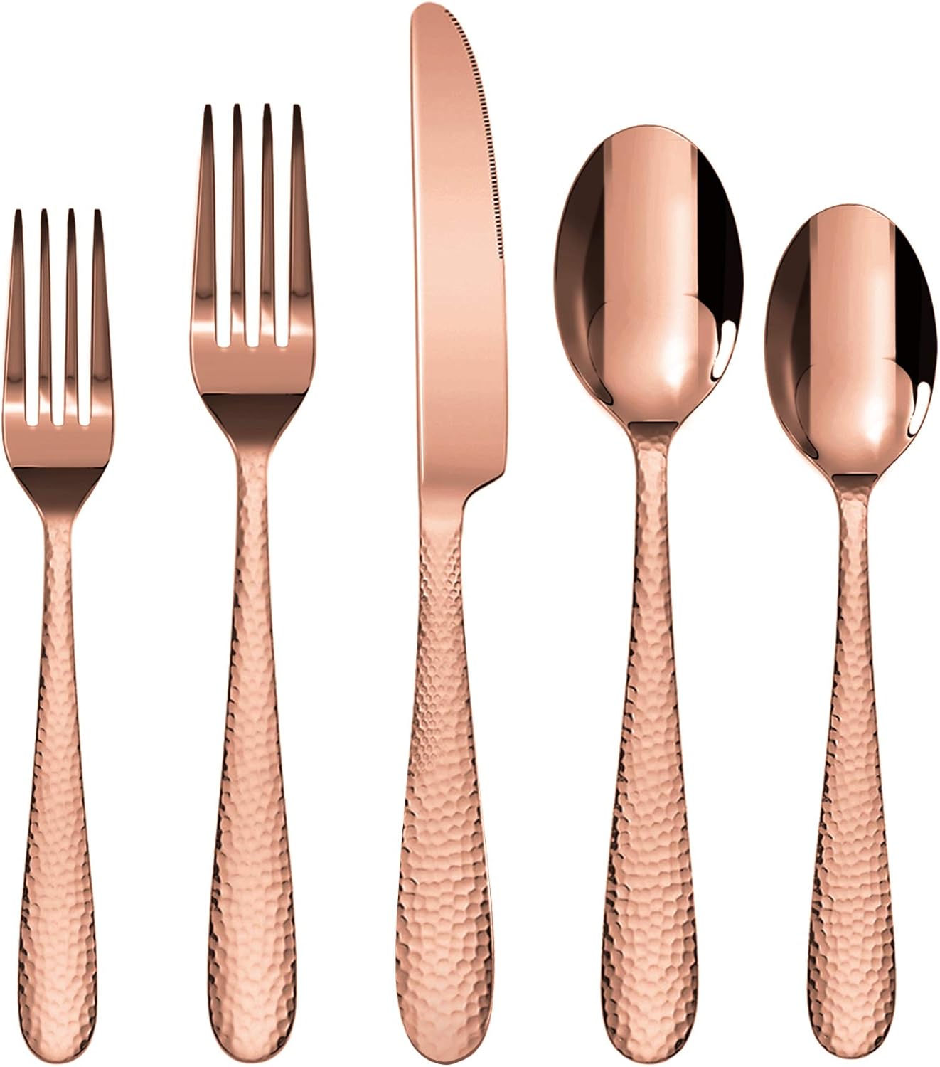 Hammered Rose Gold Silverware Set 30Piece, Stainless