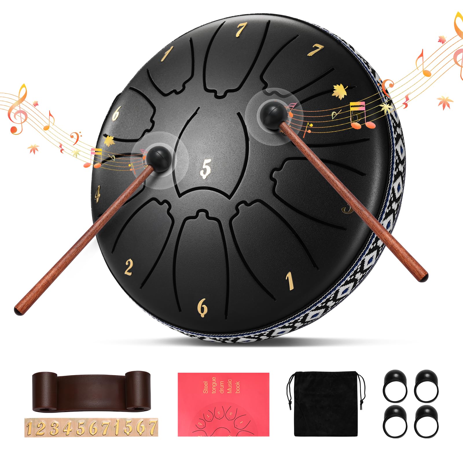 Steel Tongue Drum, Couleeur 6 Inch 11 Notes Handpan for Garden, C Key & Rust-Proof Tongue Drum Percussion, Handpan Rain Outside with Bag and Percussion Instruments for Music Therapy
