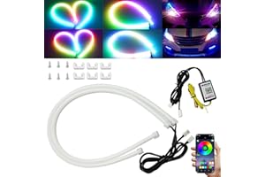 Qasim Sequential LED Strips APP Bluetooth Control RGB Multi Color Headlight 24Inch LED Daytime Running Lights Flexible DRL Tube Strip 12V 2-Pack