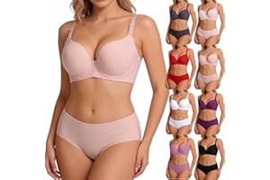 2 Piece Underwear Womens Push Up Bra and Panty Set Comfortable Underwire Support Lingerie Set Solid Everyday Wear Bra Briefs