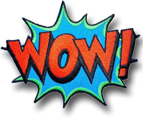 Amazon 刺繍 アイロン ワッペン Wow ワオ 驚き アメコミ 文字 英語 字 アメカジ アイロンワッペン 刺繍ワッペン 糊付き のりつき 水色 赤 飾り ワッペン アップリケ 通販