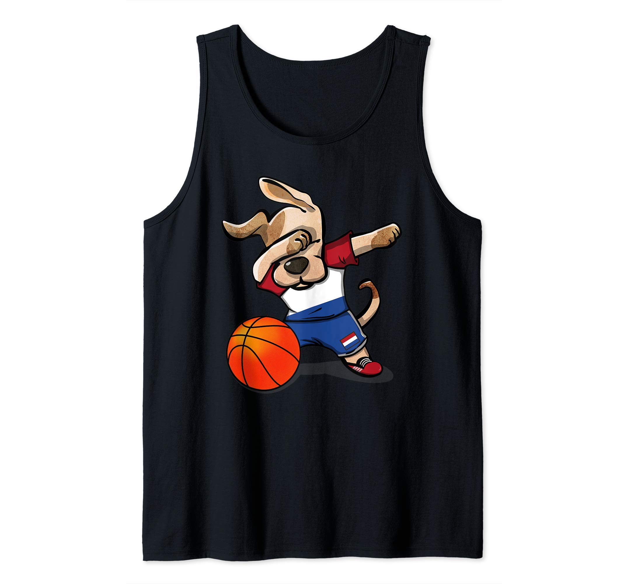 Funny Dabbing Dog Netherlands Basketball - Dutch Flag Sport Tank Top