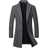 DOINLINE Men's Winter Coat Trench Overcoat Wool Blend Casual Single Breasted Mid-Long Pea Top Jacket
