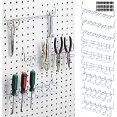 Kenaoeoe 9 Pcs Pegboard Screwdriver Holders Stainless Steel Multi-Ring Peg Board Organizer Accessories Tool Hooks for Garage Workshop Home Office