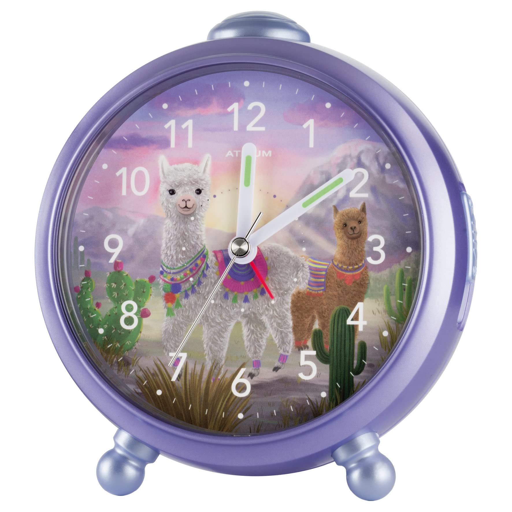 Atrium Livi & Pedro A932-8 Children's Alarm Clock Girls Alpaca Llama Purple Lilac Analogue Quartz without Ticking with Light and Snooze