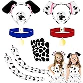 10 Pcs 101 Days of School Dalmatian Costume Set for Kids - Dog Ear Nose Tail Headband Velvet Choker Sticker for Kids 101 Days of School Cosplay, Dog Accessories for World Book Day Party Costume Supply