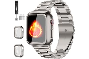 Bekomo Compatible with Apple Watch Band 49mm 46mm 44mm 45mm 42mm 40mm 38mm 41mm, Stainless Steel iWatch Bands with 2 Pack Tempered Glass Case for Series 11/10/9/Ultra 3 2/8/7/6/5/4/3/2/1/SE for Men