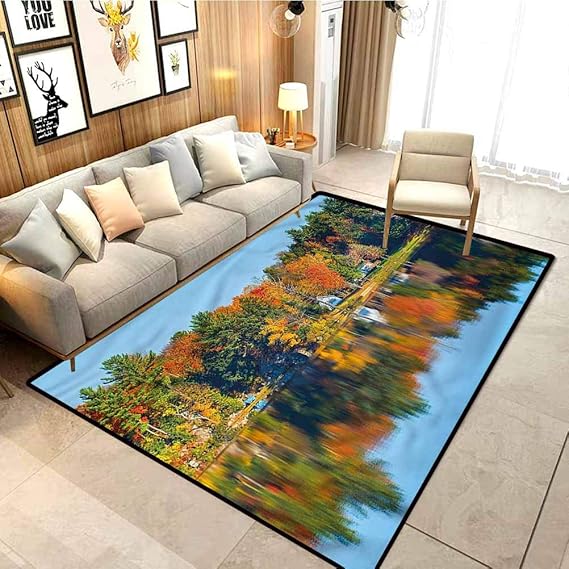 Landscape Home Sports Rugs Lake House in Autumn Bathroom