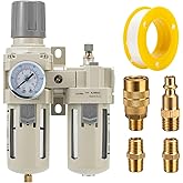 LNCHKA Air Compressor Filter Regulator Lubricator (FRL) Unit,Air Pressure Regulator with Pressure Gauge(0-150PSI),3/8” NPT Oil Water Separator,Semi-Auto Drain,Suitable for Pneumatic Systems