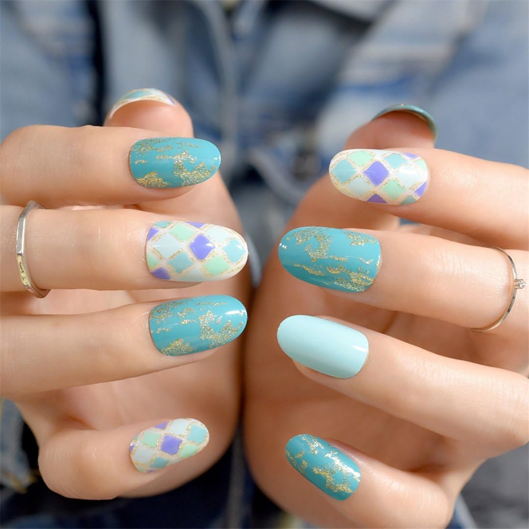 Sparkly Glossy Glitter French Nail Square Flower Drawing Shimmer Silver Serquins Designed Fake Nails Beautiful Accessories DIY Z829