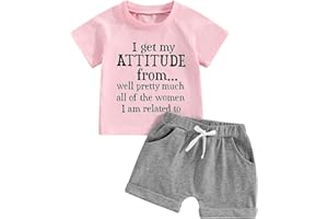 Fernvia Toddler Girls Summer Clothes Baby Kids 1T 2T 3T 4T Short Sleeve Letter T-Shirt Tops + Shorts Outfits Sets
