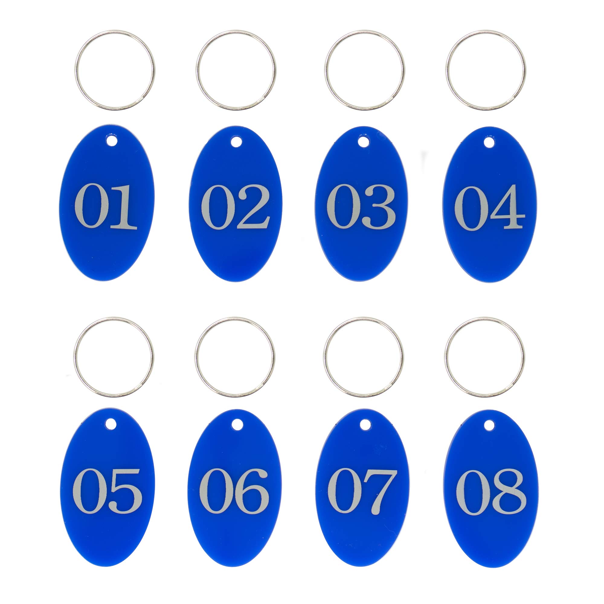 Acrylic Oval Numbered Tags ID Tags with Key Ring for Organizing (Blue, 01-100)