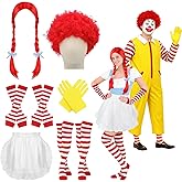VioraWhite 8 Pcs Halloween Couple Costume for Adults Include Wigs Apron Arm Warmer Socks and Gloves