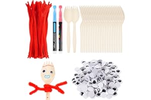 YEXEXINM 100 Sets Fork Craft Kit Disposable Creativity Sporks Fork Creativity Set Include Sporks Red Pipe Cleaners Self Adhesive Wiggle Googly Eyes and Marker Pens,Make Your Own Craft Kit
