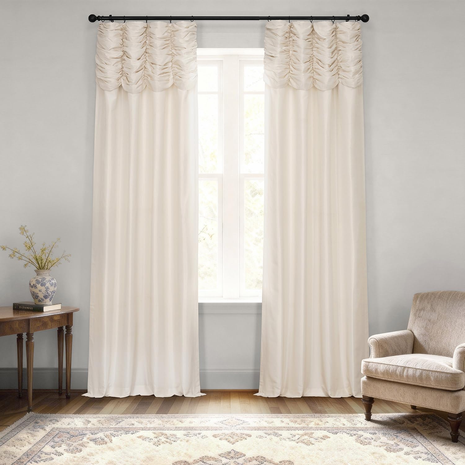 HPD Half Price Drapes Ruched Faux Dupioni Silk Curtains for Living Room 50 X 108 (1 Panel), PDCH-KBS2-108-RU, Off White