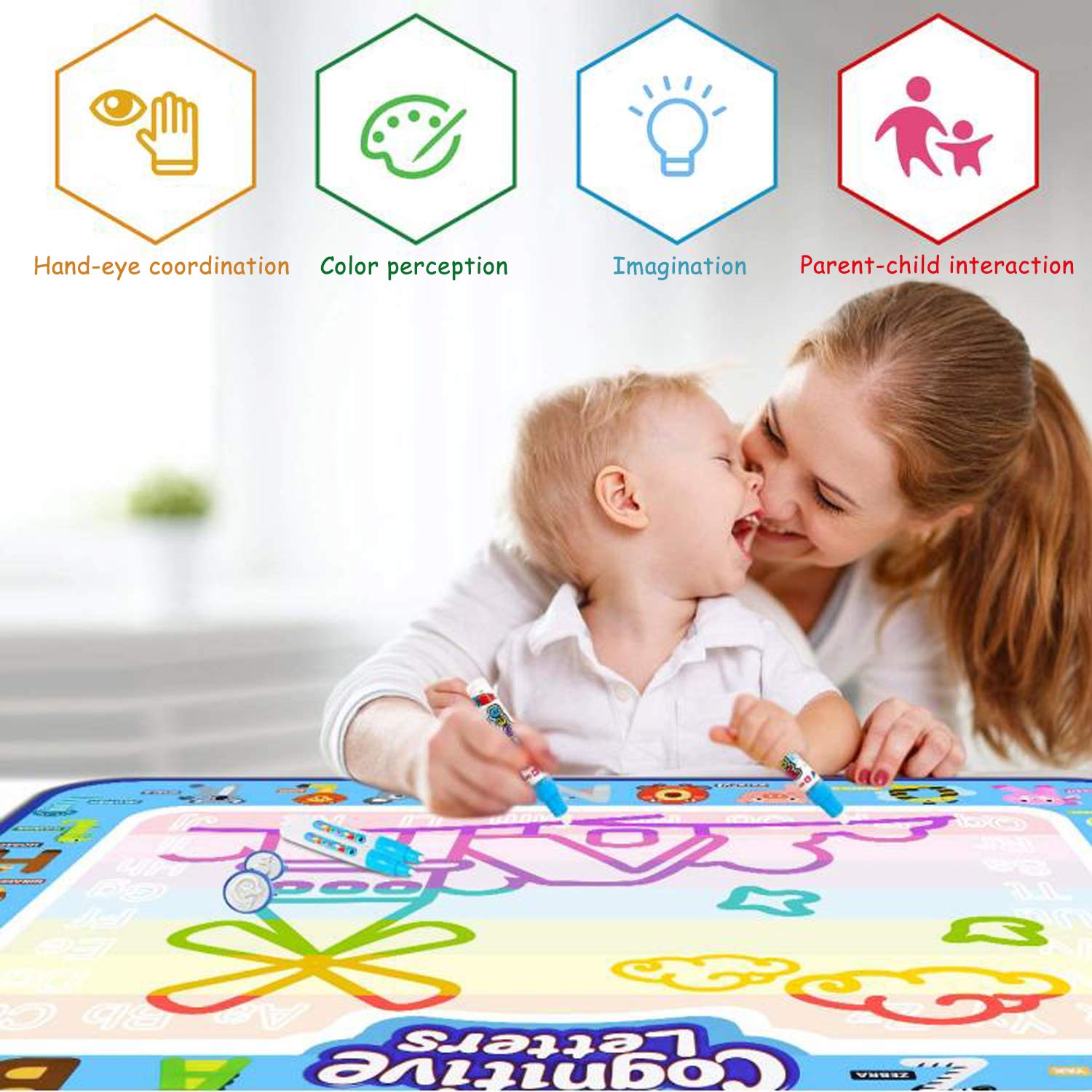 Aqua Magic Doodle Mat, Water Drawing Mats 39.5×31.5 Inches Large, Kids Mess-Free Coloring Painting Writing Pad, Educational Toys Gifts for Boys Girls Toddlers Age 2 3 4 5 6 7 8 Years Old