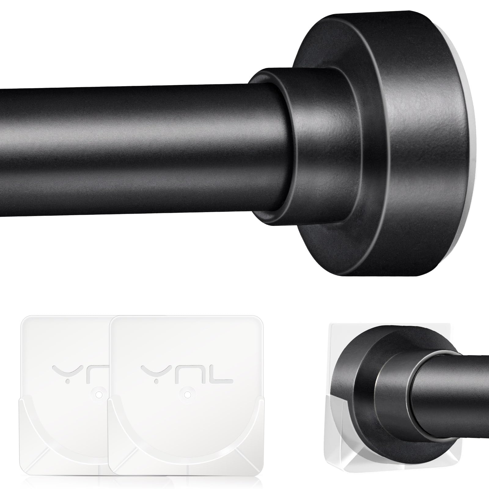 Photo 1 of YNL Tension Shower Curtain Rod 34 to 120 In(2.83-10Ft), Long Tension Curtain Rod with 2Pcs Holders, No Drilling for Large Window, Bathroom, Patio, Adjustable Spring Shower Rod, Matte Black