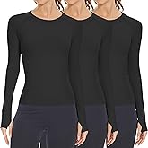 MathCat Long Sleeve Workout Tops for Women, Seamless Yoga Running Tops Breathable Athletic Shirts 3 Pack